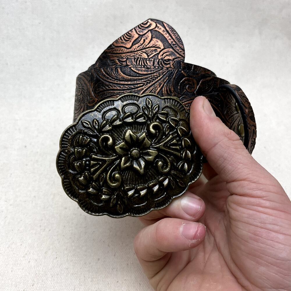y2k style brown american western floral rustic boho punk belt